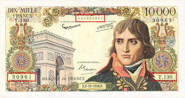 Billet Banque de France 10 000 Francs Napoléon Bonaparte